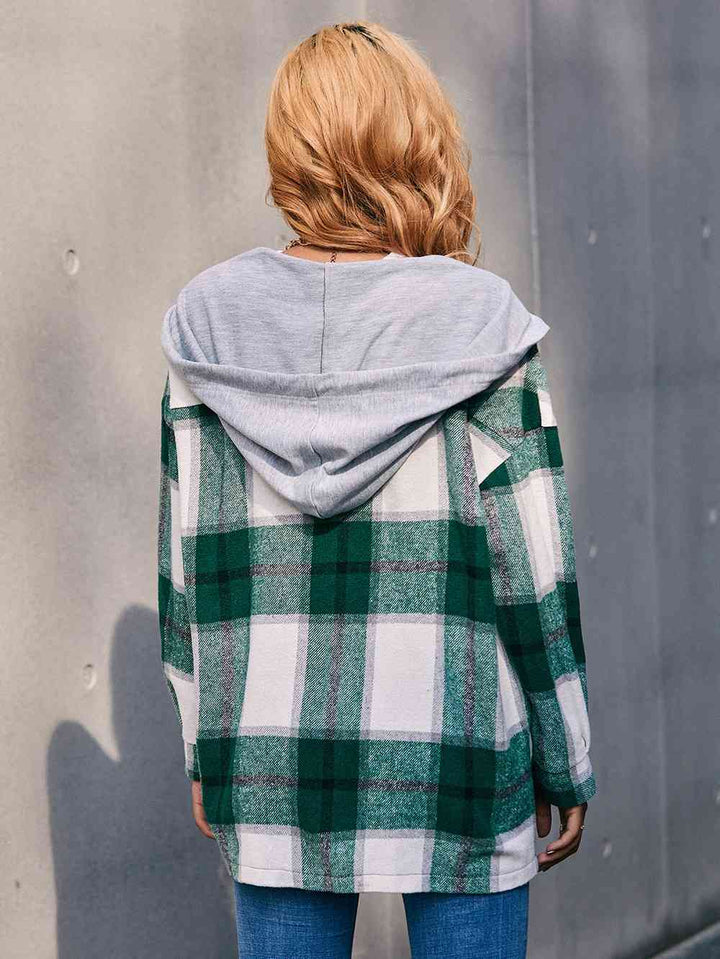 Plaid Dropped Shoulder Hooded Jacket | 1mrk.com