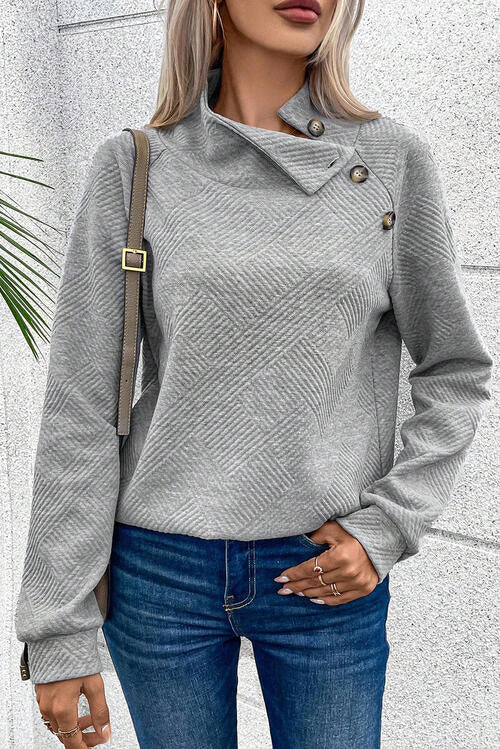 Geometric Buttoned Long Sleeve Sweatshirt |1mrk.com