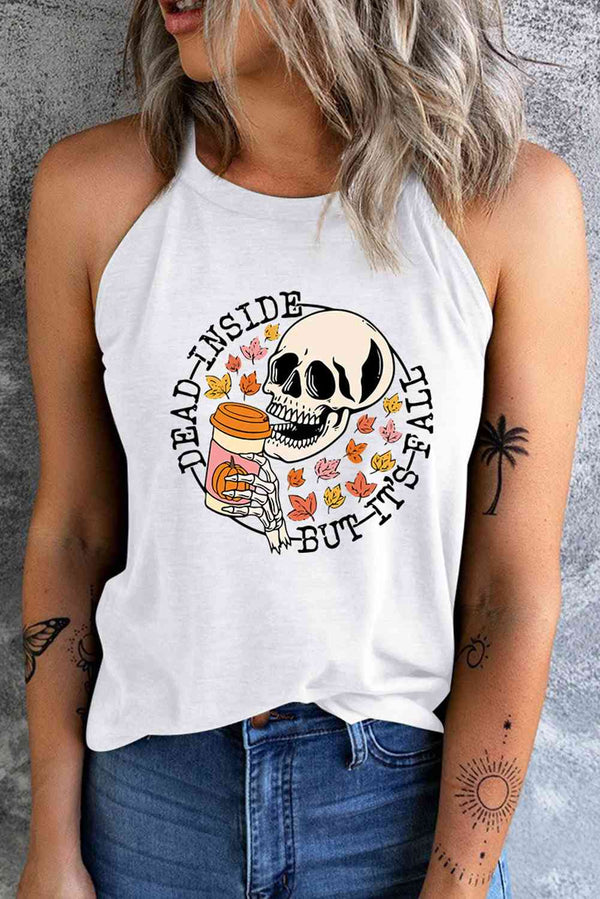 Round Neck DEAD INSIDE BUT IT'S FALL Graphic Tank Top | 1mrk.com