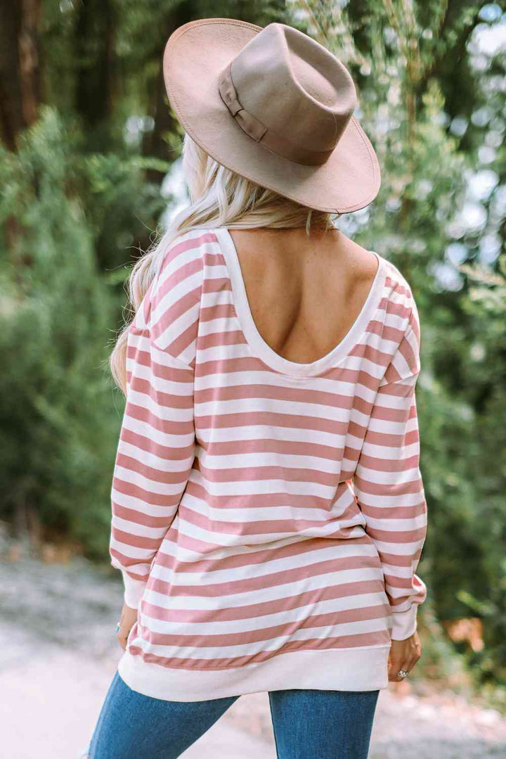 Striped Dropped Shoulder Longline Top | 1mrk.com