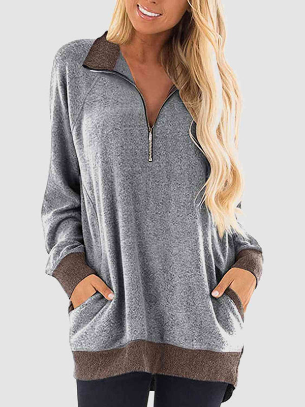 Contrast Half Zip Sweatshirt with Pockets |1mrk.com