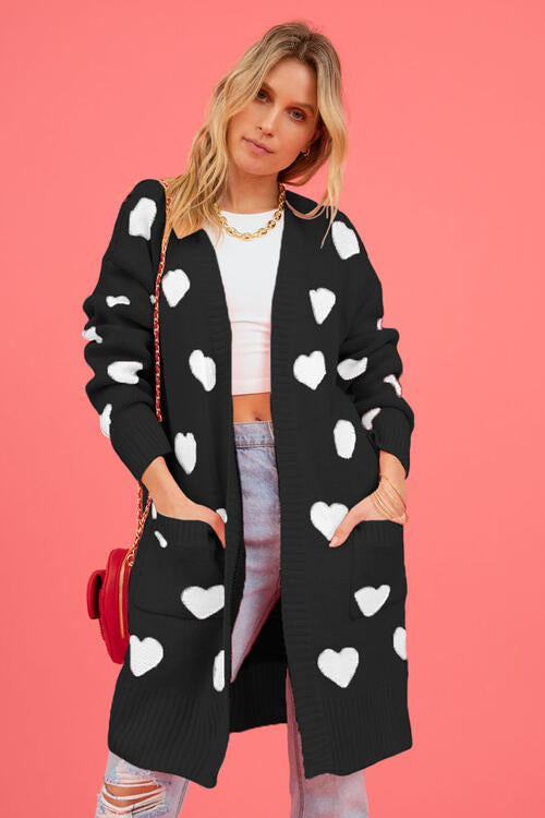 Heart Graphic Open Front Cardigan with Pockets |1mrk.com