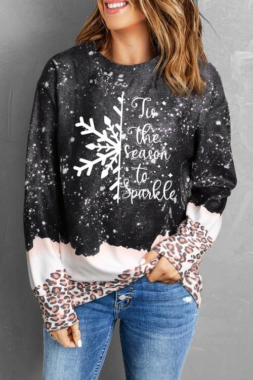 Graphic Leopard Round Neck Long Sleeve Sweatshirt |1mrk.com