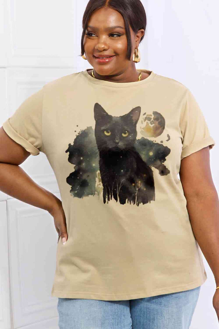 Simply Love Full Size Black Cat Graphic Cotton Tee | 1mrk.com