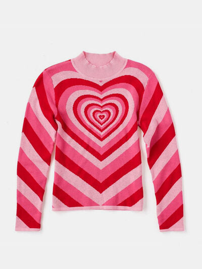 Heart Mock Neck Long Sleeve Sweater |1mrk.com