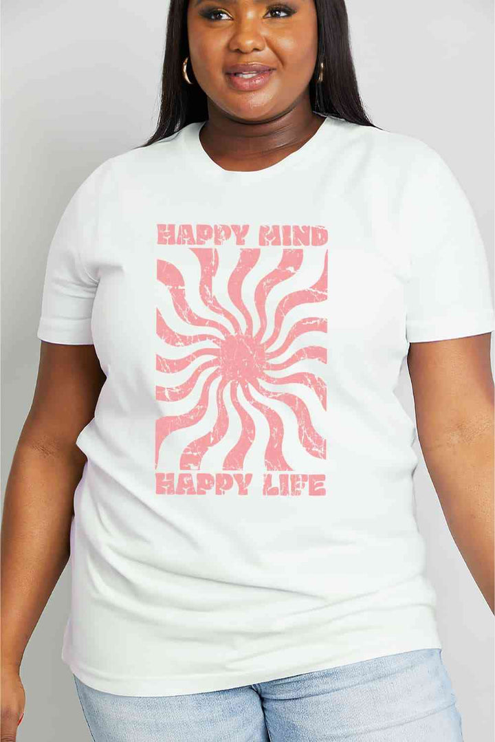 Simply Love Full Size HAPPY MIND HAPPY LIFE Graphic Cotton Tee | 1mrk.com