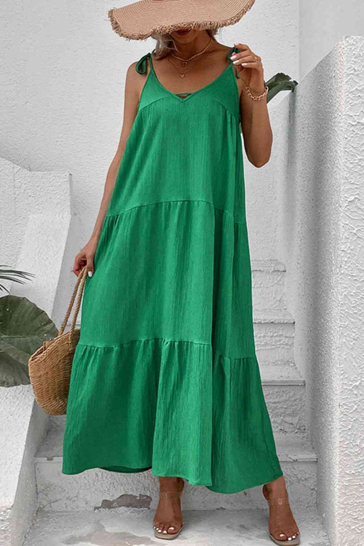 Tie-Shoulder Tiered Maxi Dress |1mrk.com