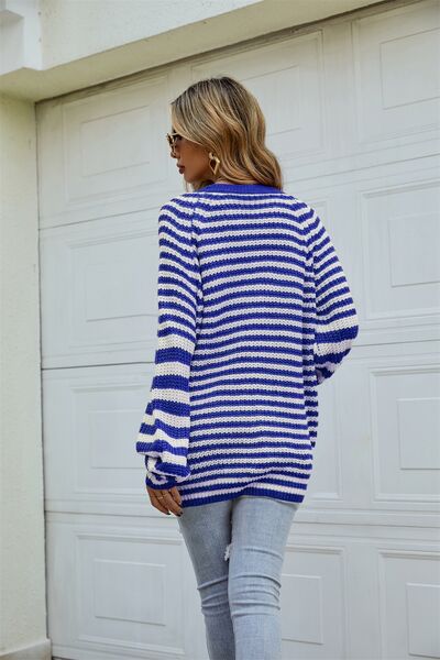 Striped Button Up Long Sleeve Cardigan |1mrk.com