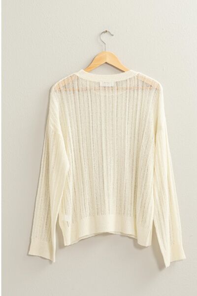 HYFVE Openwork Ribbed Trim Long Sleeve Knit Top |1mrk.com