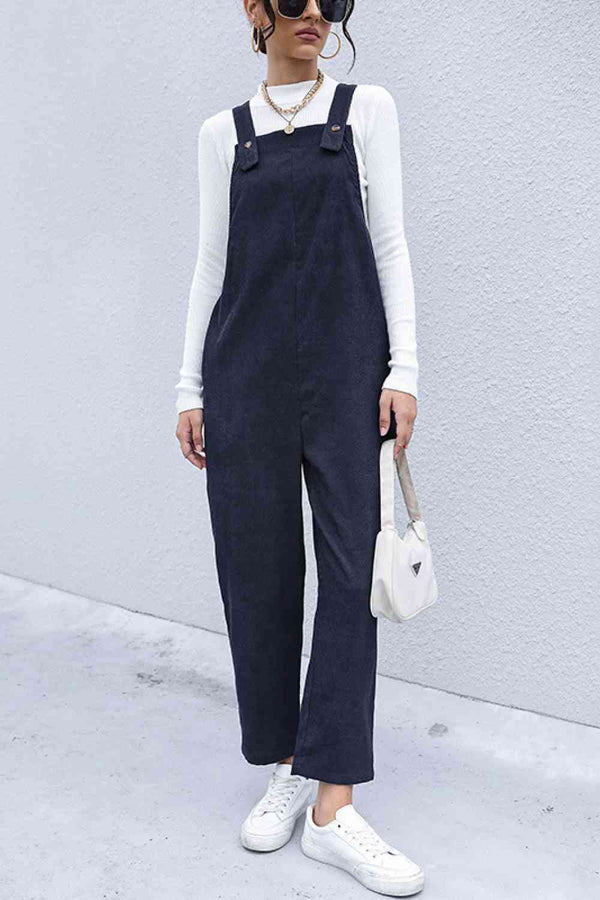Button Detail Corduroy Overalls with Side Pockets | 1mrk.com