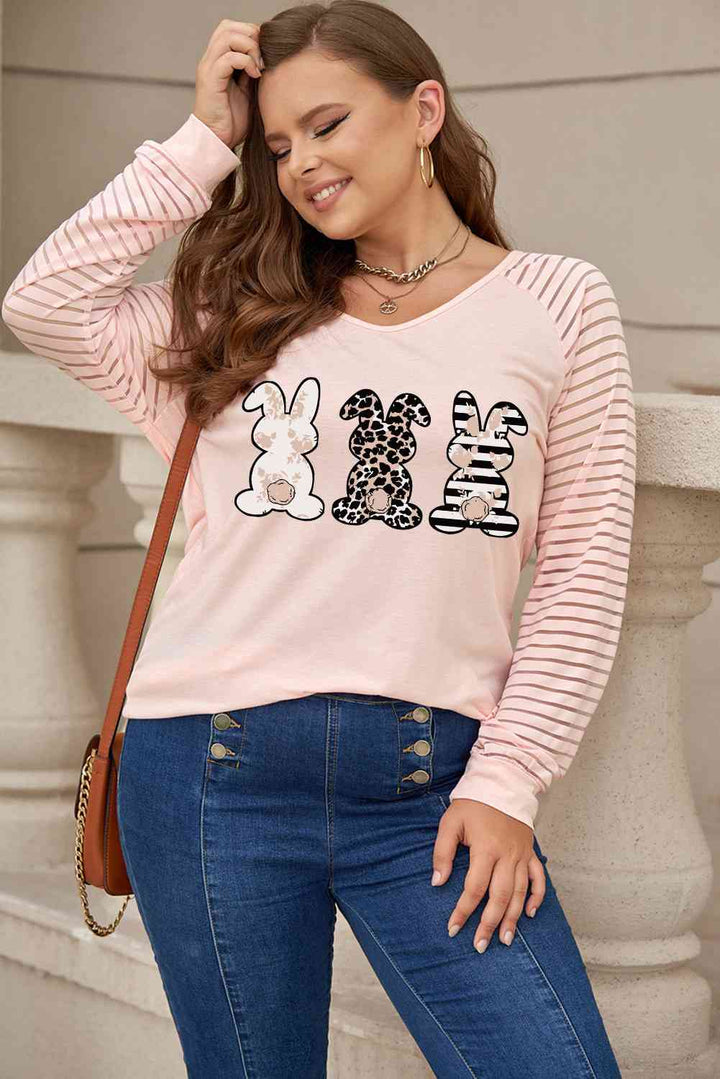 Plus Size Rabbit Graphic Long Raglan Sleeve Easter Tee | 1mrk.com