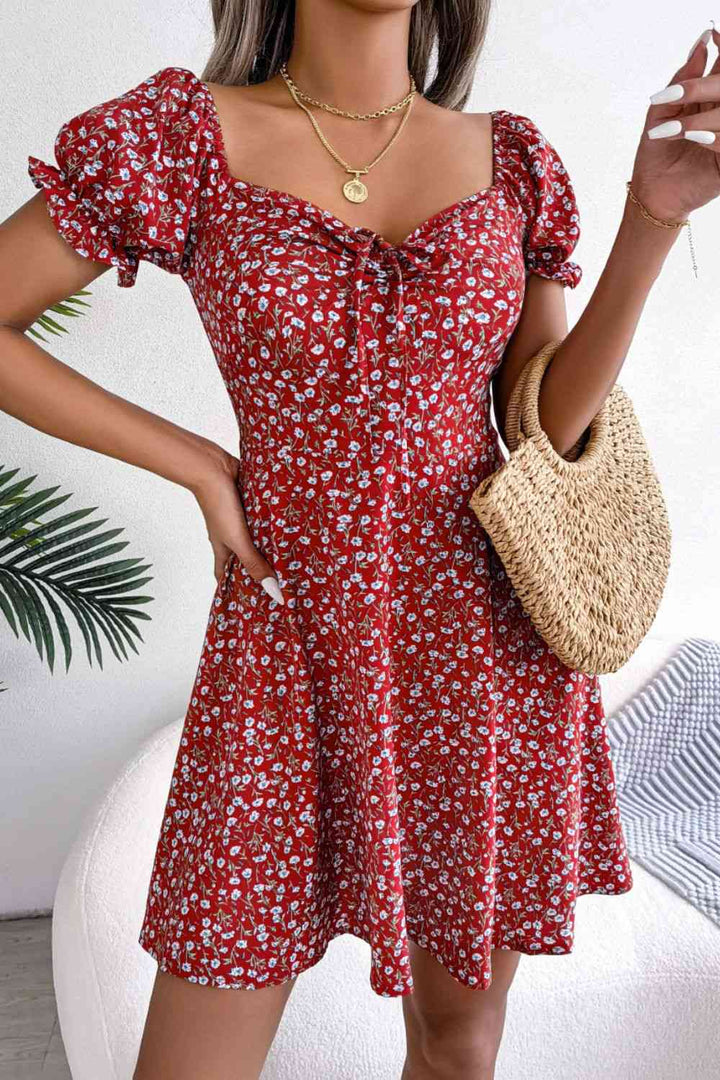 Ditsy Floral Drawstring A-Line Dress |1mrk.com