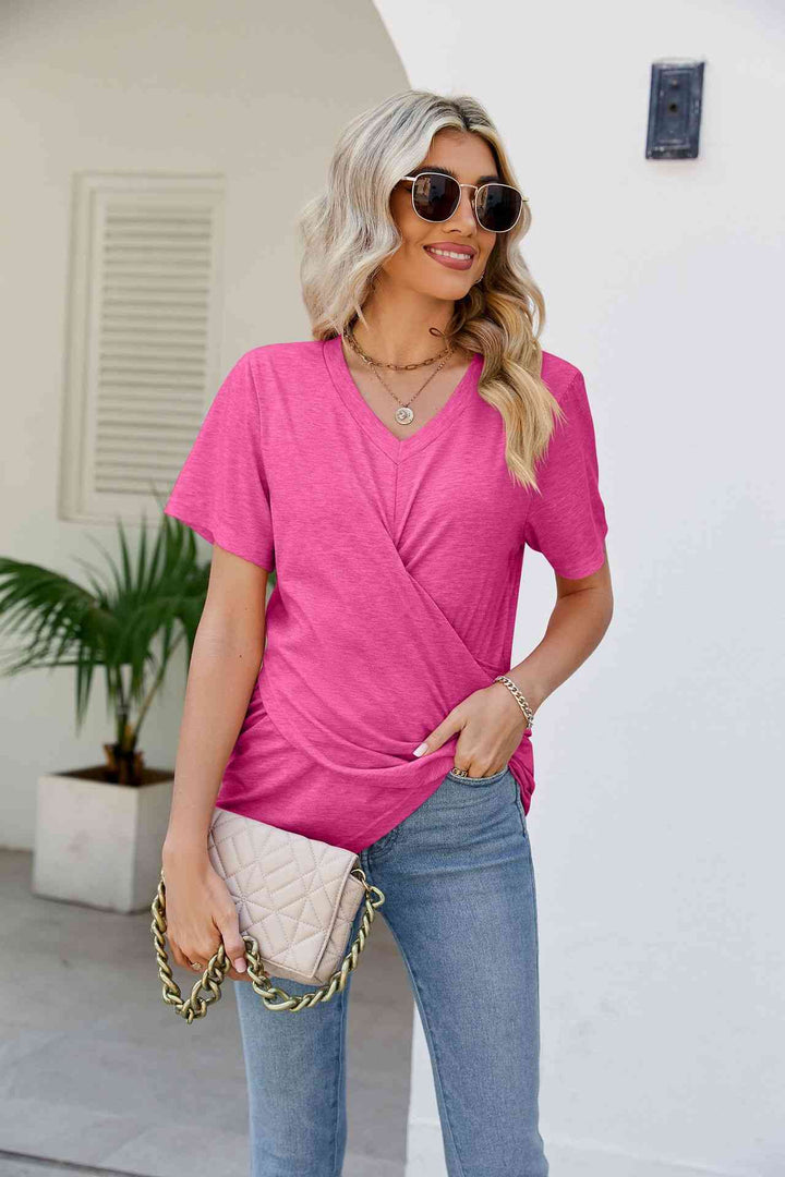 V-Neck Crisscross Short Sleeve Tee | 1mrk.com