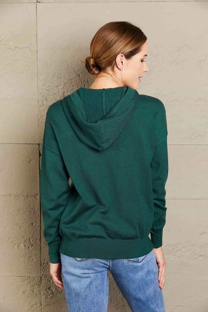 Woven Right Dropped Shoulder Drawstring Hooded Knit Top |1mrk.com