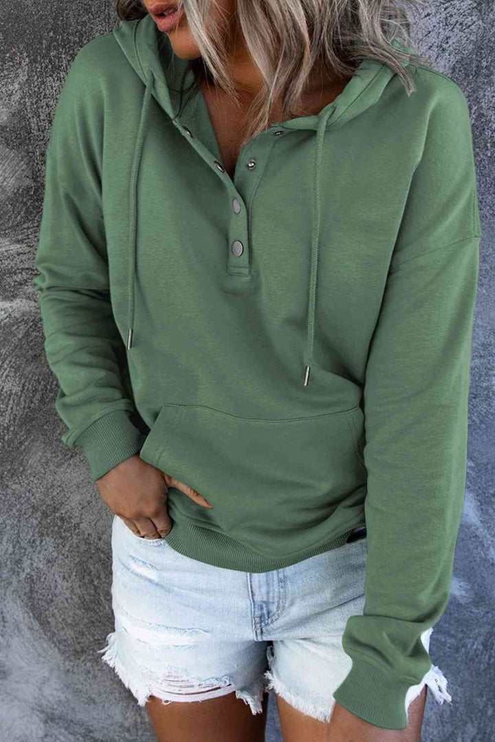 Dropped Shoulder Long Sleeve Hoodie with Pocket | 1mrk.com