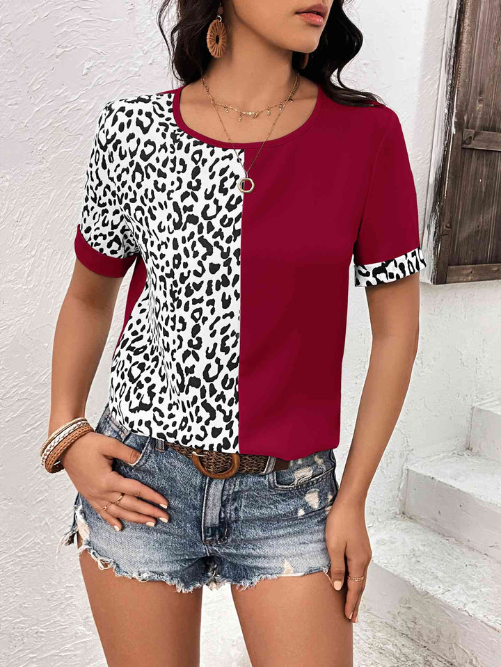 Leopard Round Neck Short Sleeve Tee | 1mrk.com