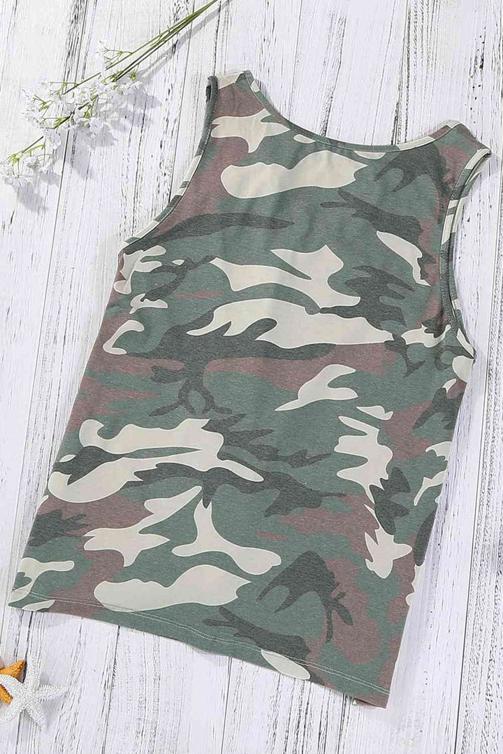 Camouflage Print Cutout Hem Detail Tank | 1mrk.com