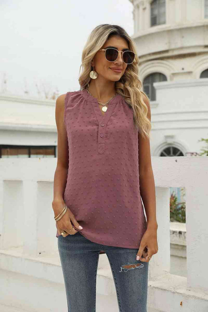 Swiss Dot Notched Neck Tank | 1mrk.com