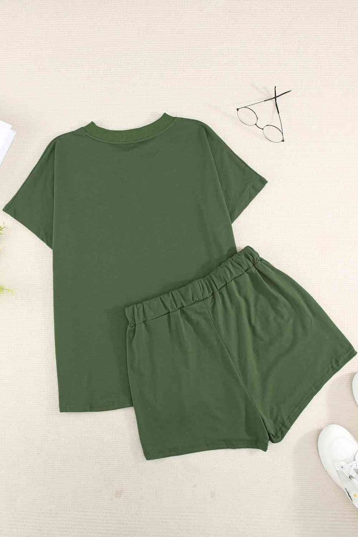 Quarter Button Short Sleeve Top and Shorts Lounge Set | 1mrk.com