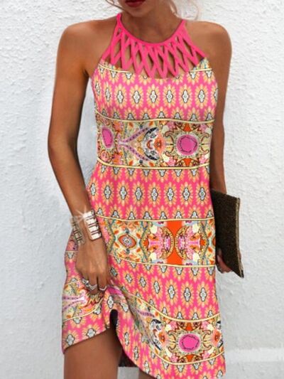 Printed Grecian Neck Mini Dress |1mrk.com