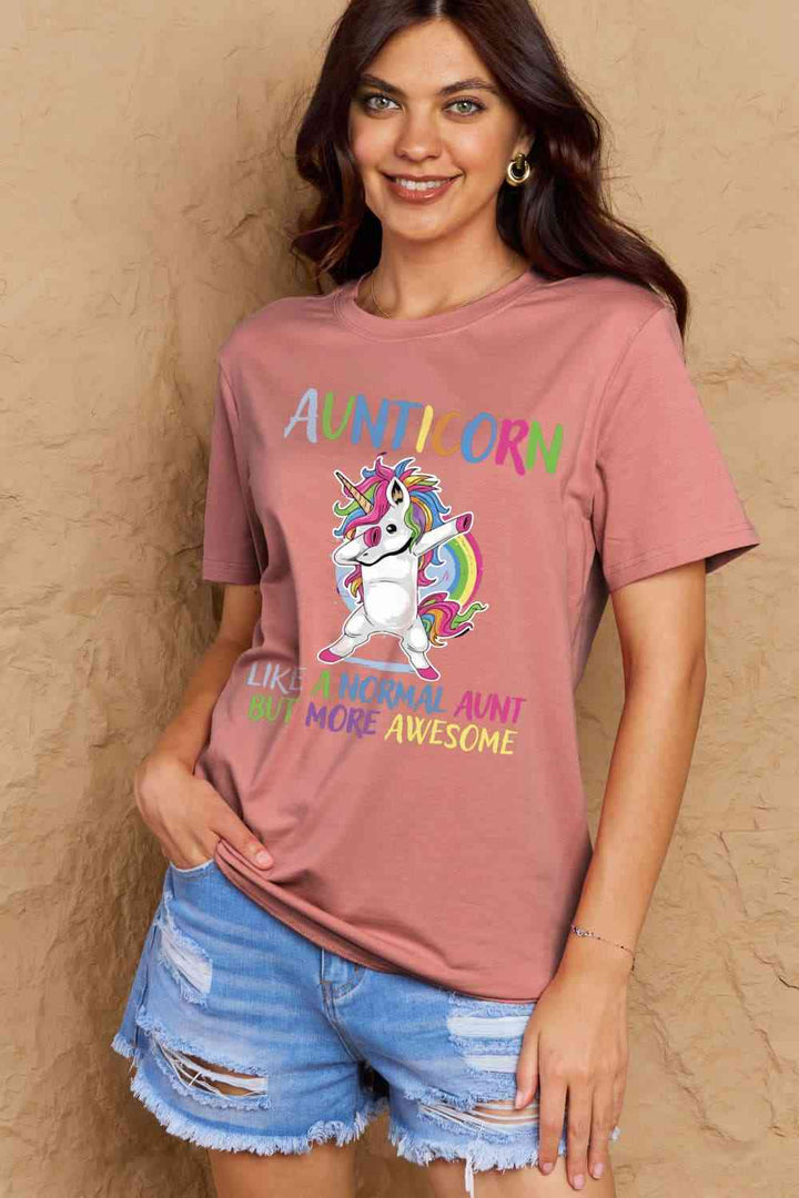 Simply Love Full Size AUNTICORN LIKE A NORMAL AUNT BUT MORE AWESOME Graphic Cotton Tee | 1mrk.com