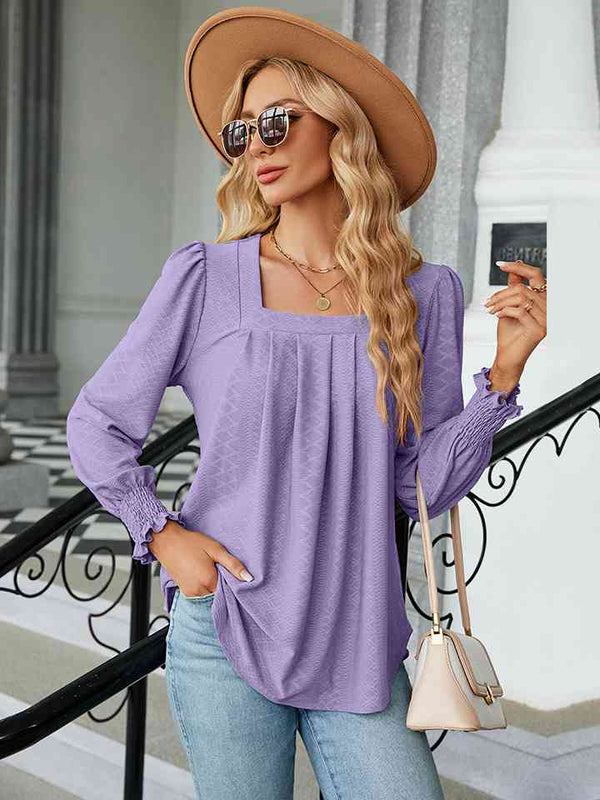 Square Neck Puff Sleeve Blouse | 1mrk.com