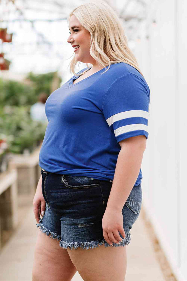 Plus Size Striped V-Neck Tee Shirt | 1mrk.com