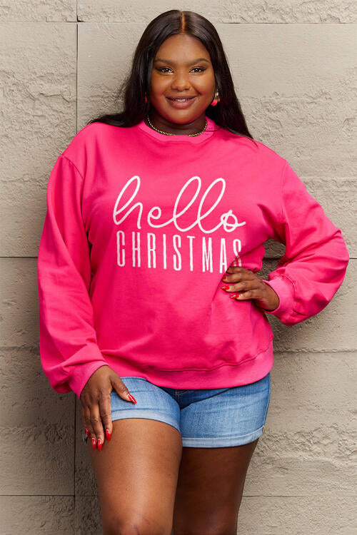 Simply Love Full Size HELLO CHRISTMAS Long Sleeve Sweatshirt |1mrk.com