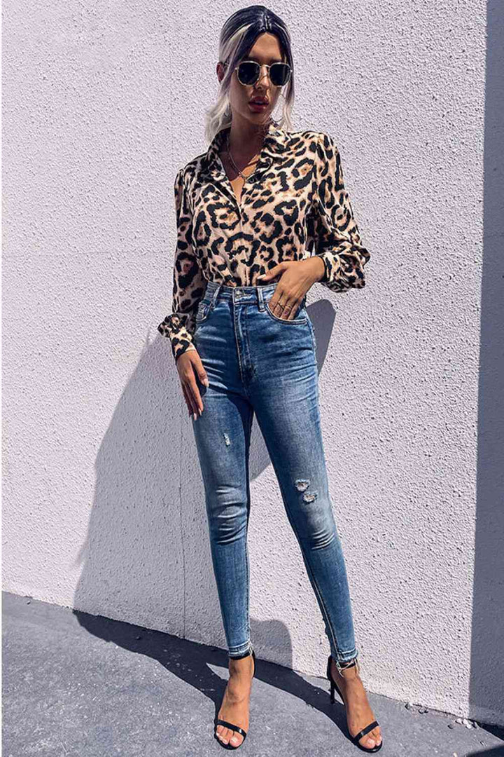 Leopard Printed Button Down Blouse |1mrk.com