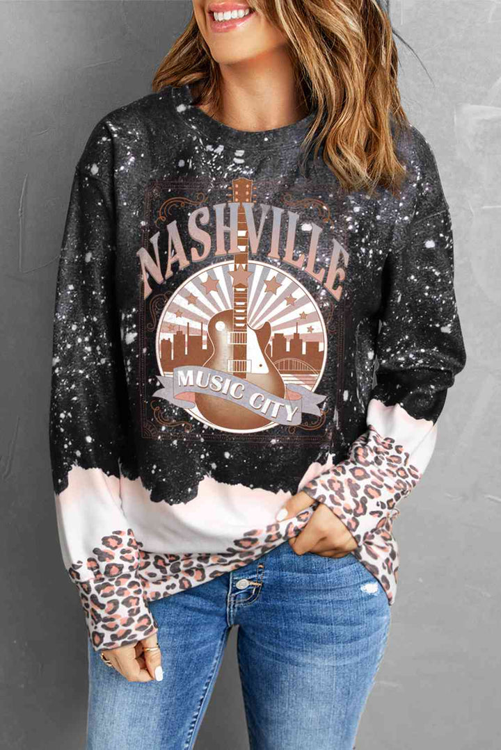 Printed NASHVILLE MUSIC CITY Graphic Sweatshirt |1mrk.com