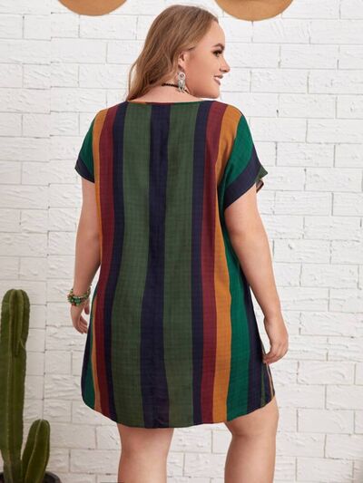 Plus Size Striped Short Sleeve Mini Dress | 1mrk.com