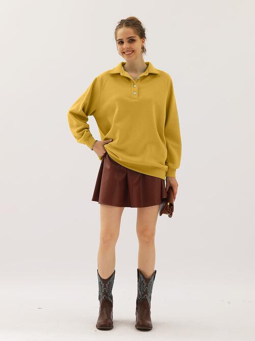 Ninexis Full Size Quarter-Button Collared Sweatshirt |1mrk.com