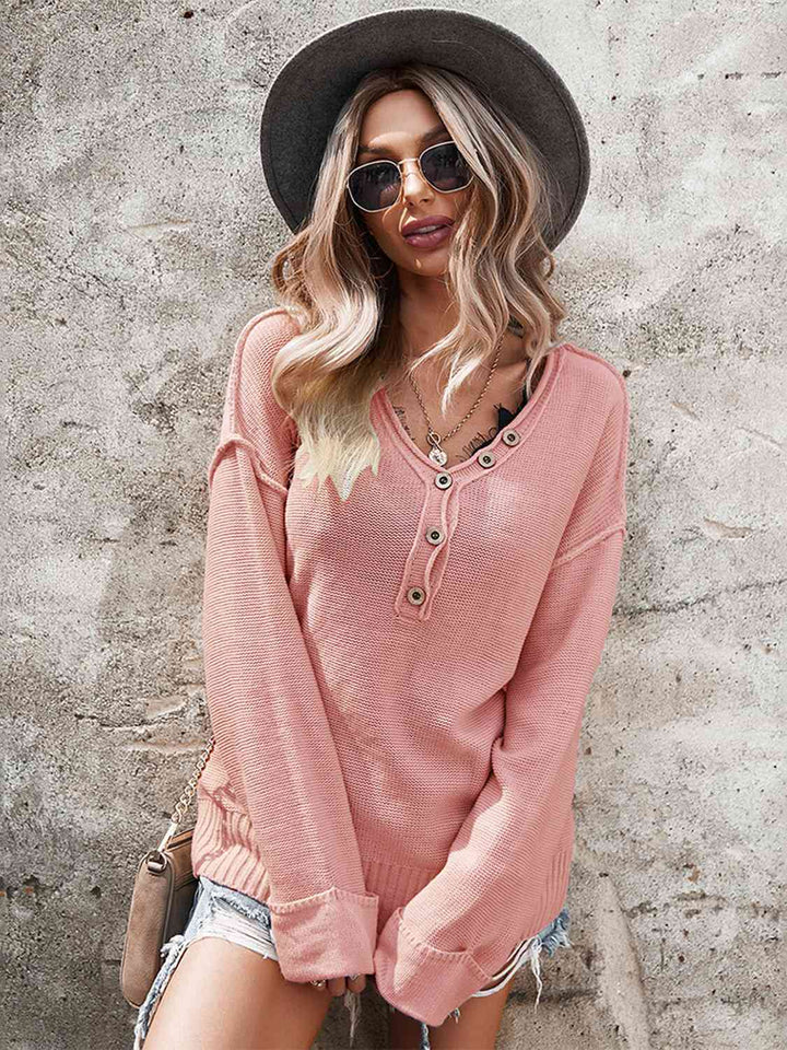 Buttoned Exposed Seam Knit Top | 1mrk.com