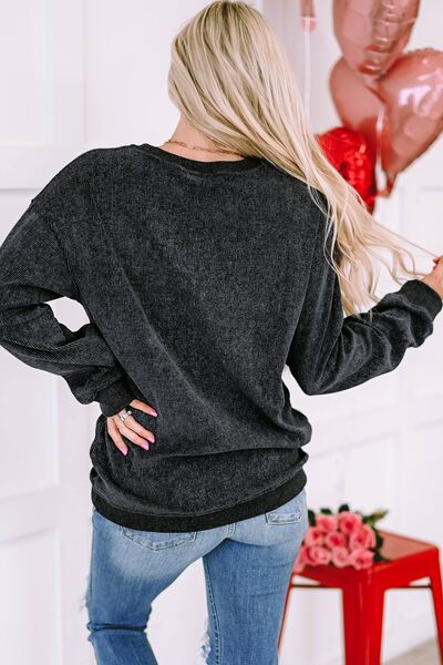 Heart Round Neck Dropped Shoulder Sweatshirt | Trendsi