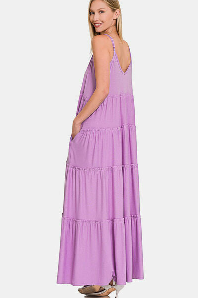 Zenana Frill Tiered V-Neck Maxi Cami Dress | Trendsi