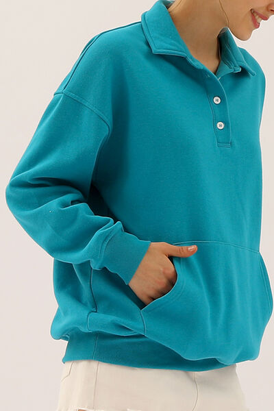 Ninexis Full Size Quarter-Button Collared Sweatshirt |1mrk.com