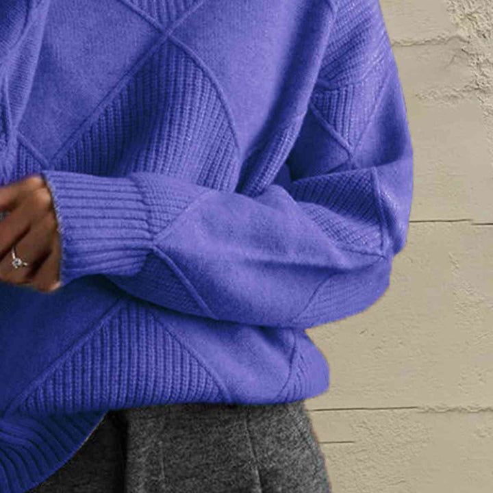 Geometric Turtleneck Long Sleeve Sweater |1mrk.com