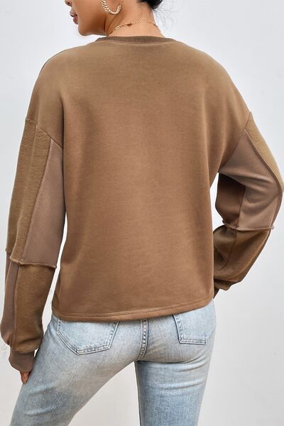 Exposed Seam Round Neck Long Sleeve Sweatshirt |1mrk.com