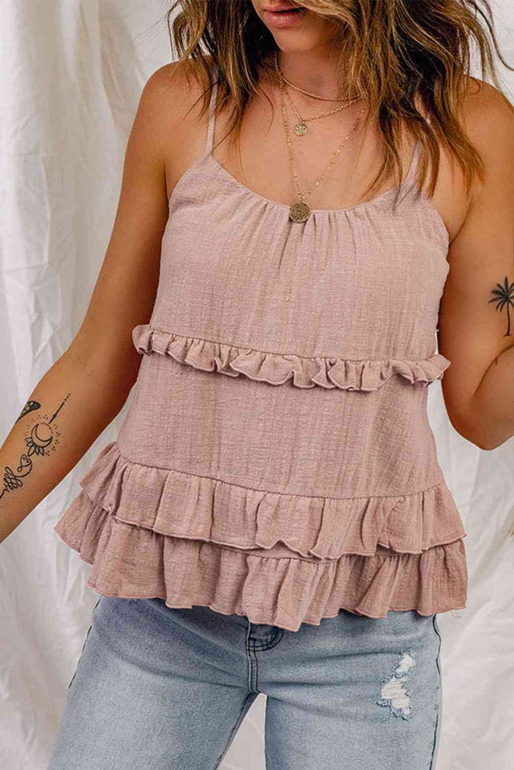 Ruffled Scoop Neck Sleeveless Cami | 1mrk.com