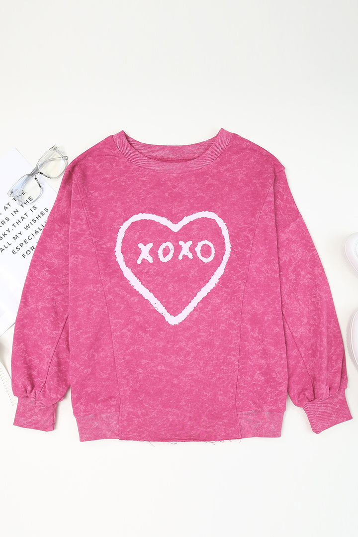 XOXO Heart Graphic Round Neck Long Sleeve Sweatshirt | Trendsi