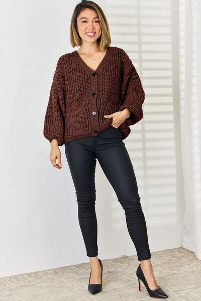 Pocketed Button Up Dropped Shoulder Cardigan | Trendsi