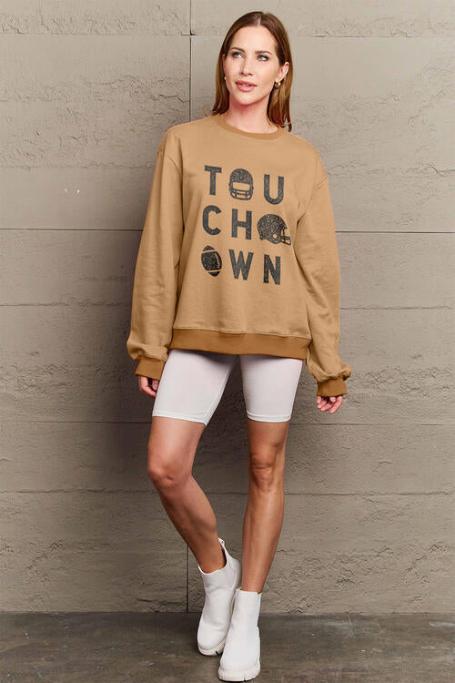 Simply Love Full Size TOUCHDOWN Long Sleeve Sweatshirt |1mrk.com