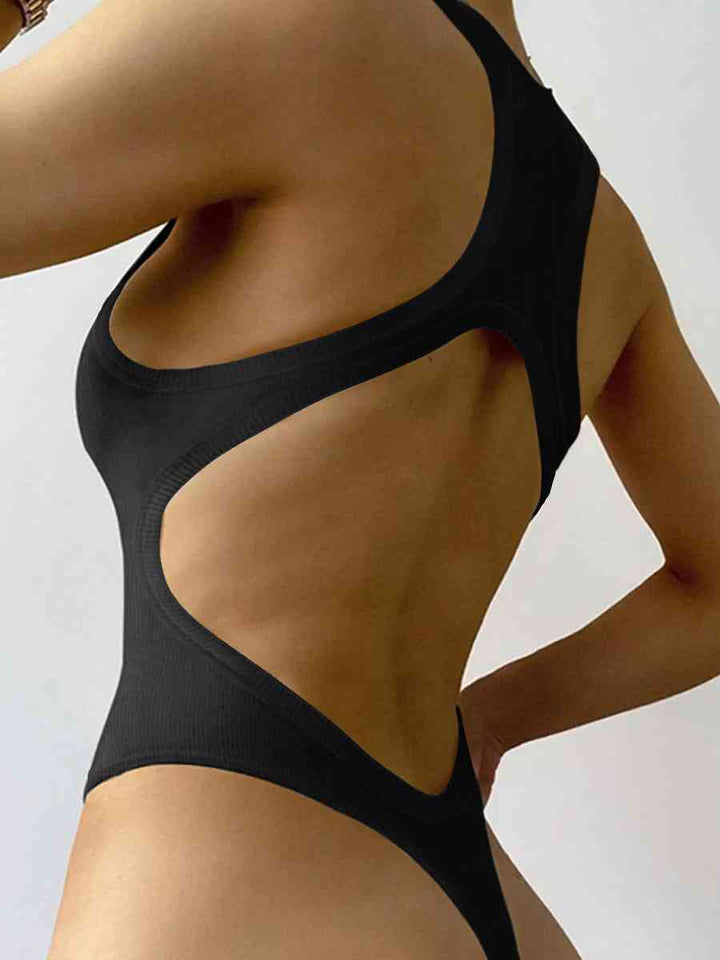 Square Neck Open Back Ribbed Sleeveless Bodysuit | 1mrk.com