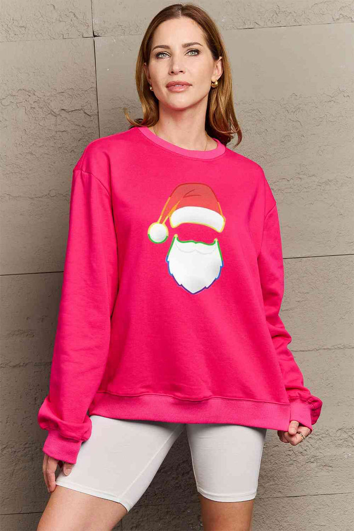 Simply Love Full Size Rainbow Santa Graphic Round Neck Sweatshirt |1mrk.com