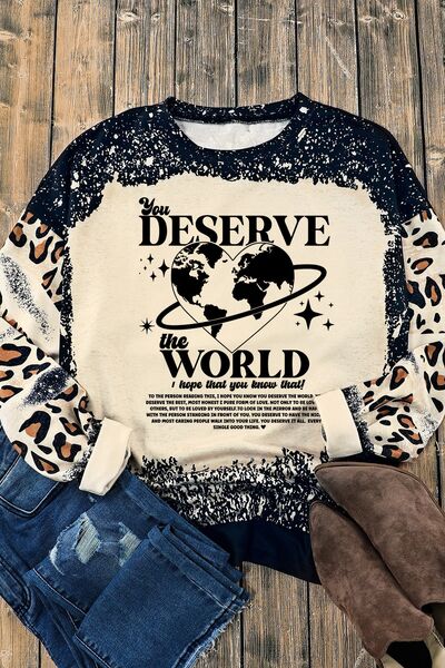 YOU DESERVE THE WORLD Leopard Round Neck Sweatshirt | Trendsi