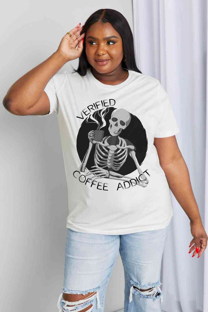 Simply Love Full Size VERIFIED COFFEE ADDICT Graphic Cotton Tee | 1mrk.com