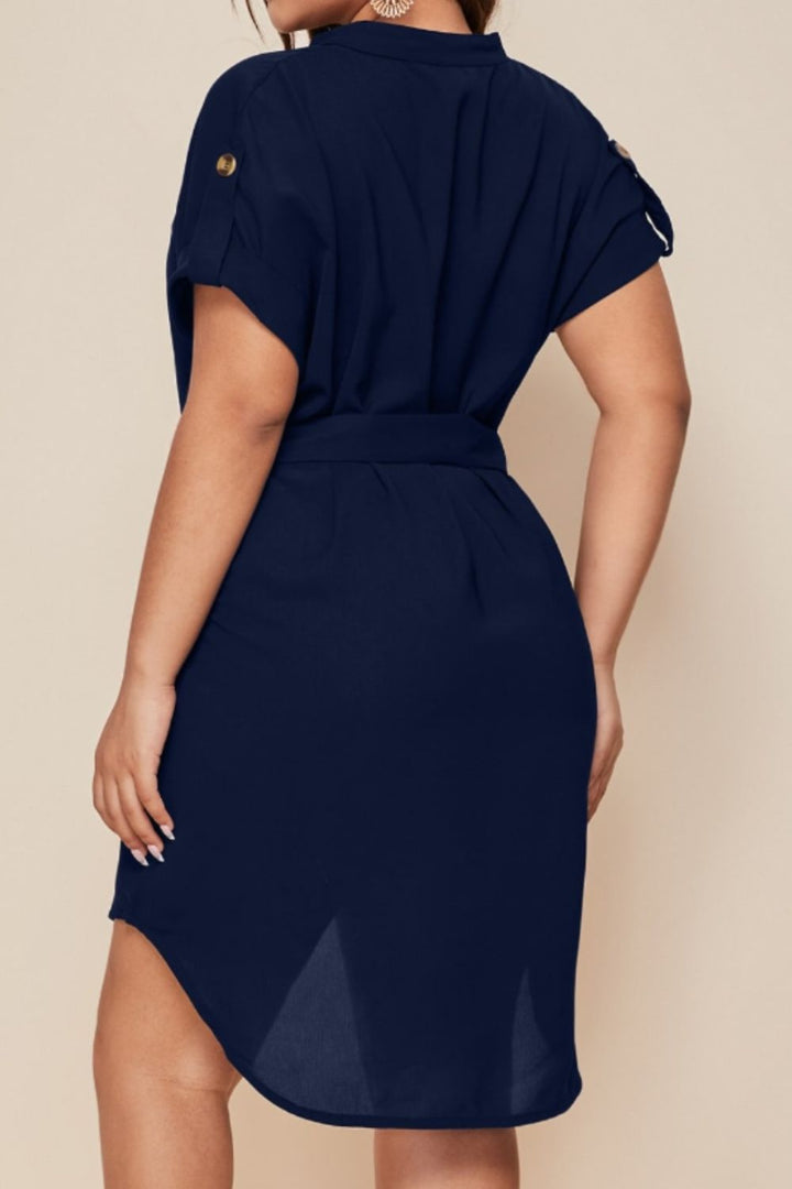 Plus Size Notched Tie Waist Mini Dress | Trendsi