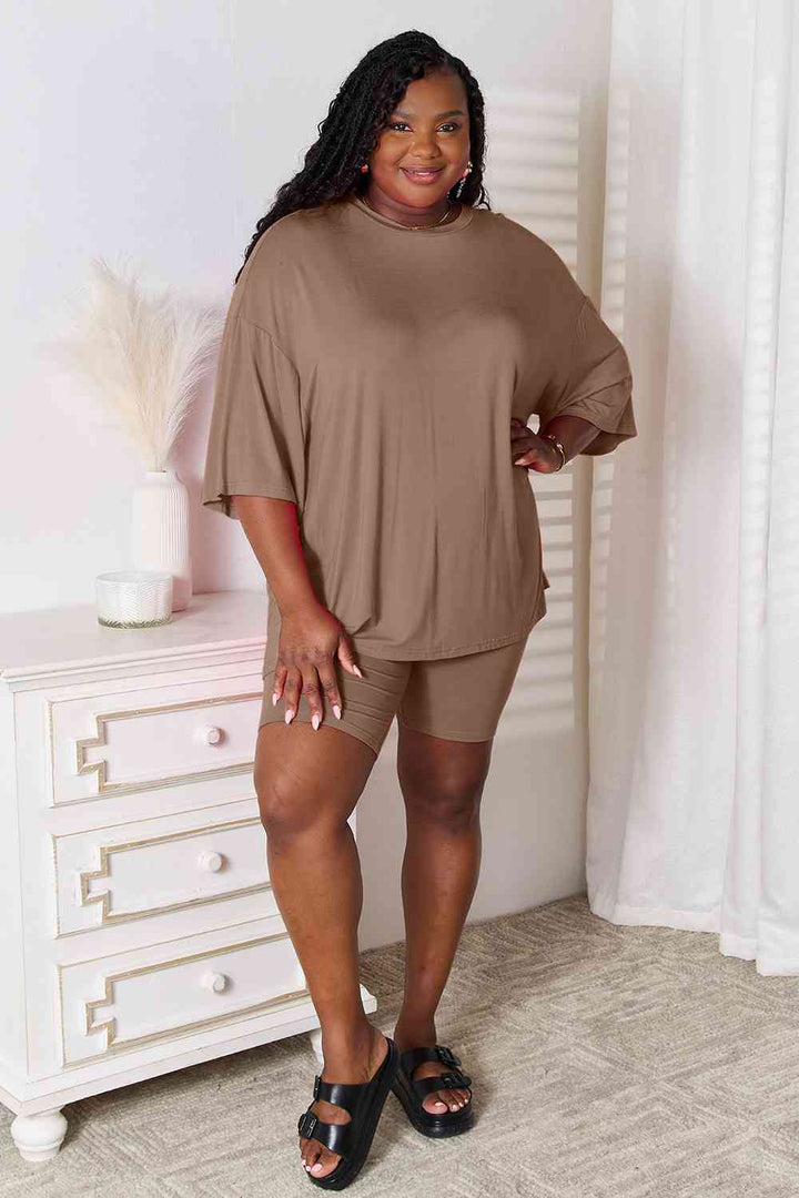 Basic Bae Full Size Soft Rayon Three-Quarter Sleeve Top and Shorts Set | 1mrk.com