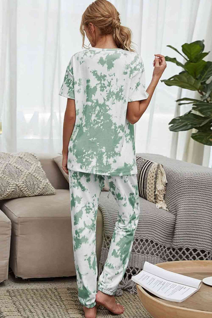 Tie-Dye Tee and Drawstring Waist Joggers Lounge Set | 1mrk.com