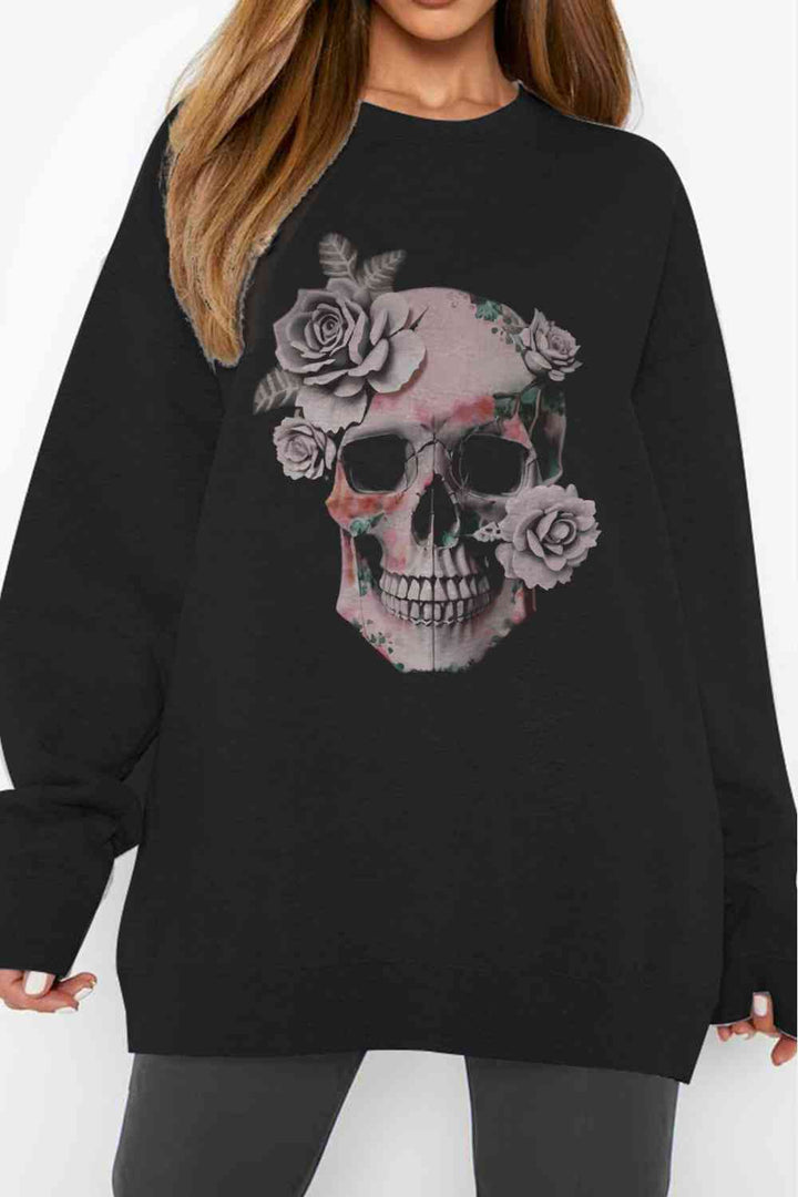 Simply Love Simply Love Full Size Dropped Shoulder SKULL Graphic Sweatshirt |1mrk.com